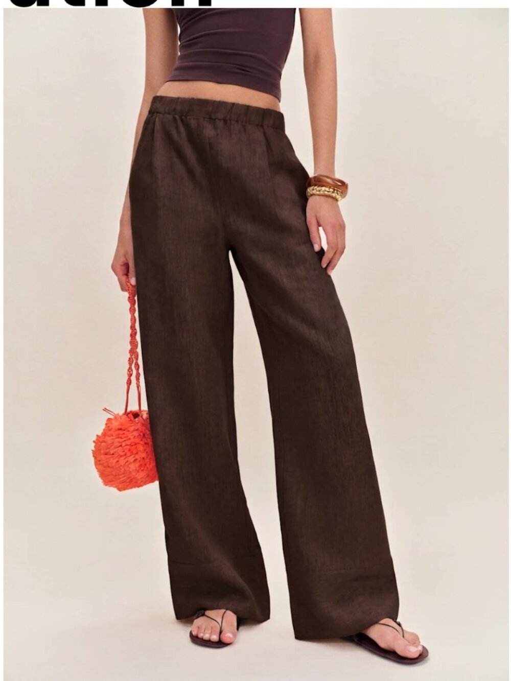 Reformation Dark Brown Wide Leg Linen Pants